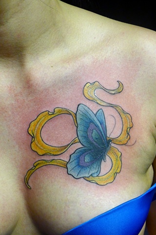 butterfly and ribbon coverup tattoo by j majury