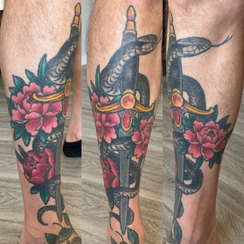 Snake and dagger shin healed 4-5yrs