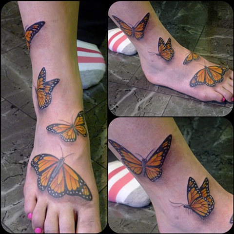 monarch butterfly tattoo colour foot by j majury