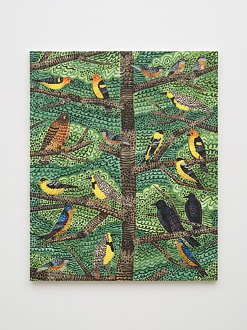 Untitled (Western Tanager, Red-shouldered Hawk, American Crow, American Goldfinch, Barn Swallow, Red-breasted Nuthatch, Western Meadowlark)