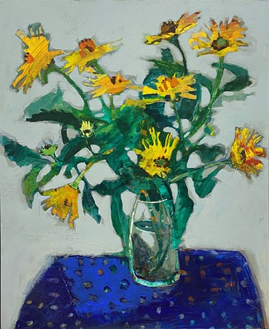 Yellow Daisies with Blue Cloth