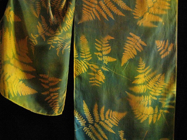 Silk Scarf, Hand-dyed,Sun-printed