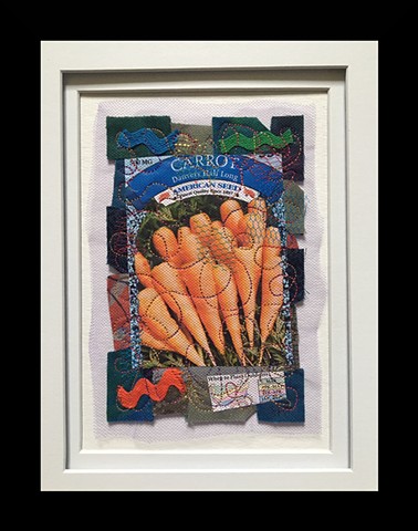 33  Seed Packet:Carrots Fiber: Framed Contemporary Art Quilt