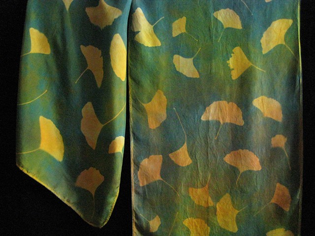 21  Silk Scarf, Hand-dyed,Sun-printed  Gold Ginkgo