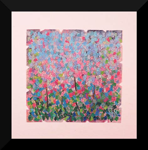 53  Pink Garden     Fiber: Matted and Framed Art Quilt