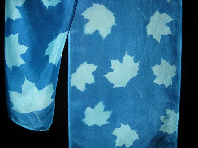 25  Silk Scarf, Hand-dyed,Sun-printed  Blue Maple