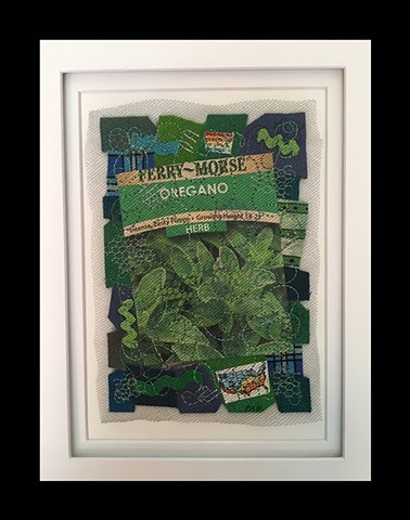 29  Seed Packet: Oregano Fiber: Framed Contemporary Art Quilt