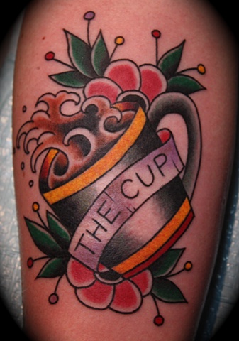 coffee cup traditional tattoo