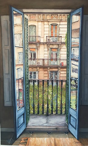 Watercolour Painting by Conny Jager  Door of Barcelona 