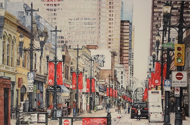 Downtown Calgary Watercolour Painting by Conny Jager