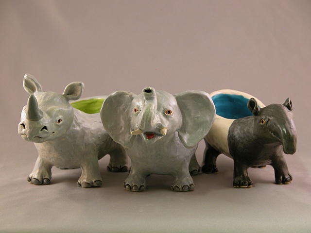 Rhino, Elephant, Tapir Bowls