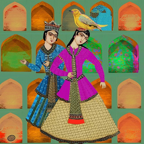 Qajar couple Infront of the bridge in Isfahan
