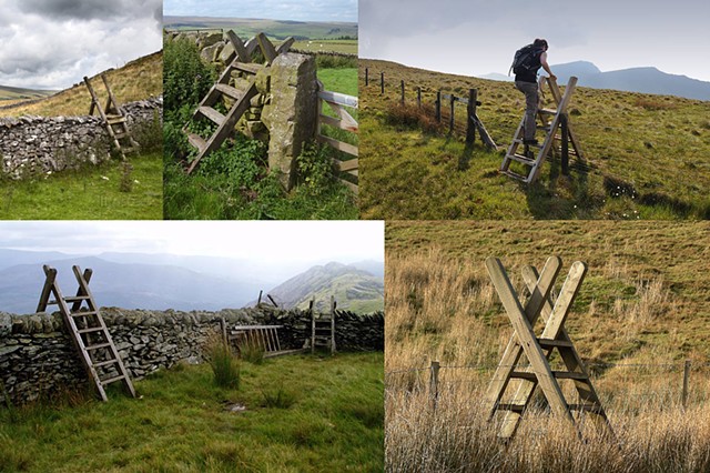 Traditional stiles, built to allow humans to cross a pasture's fence