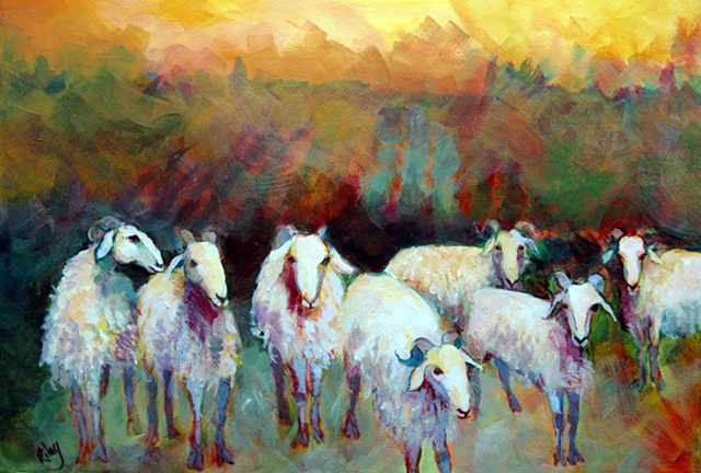 Les Moutons de Martines dans un paysage