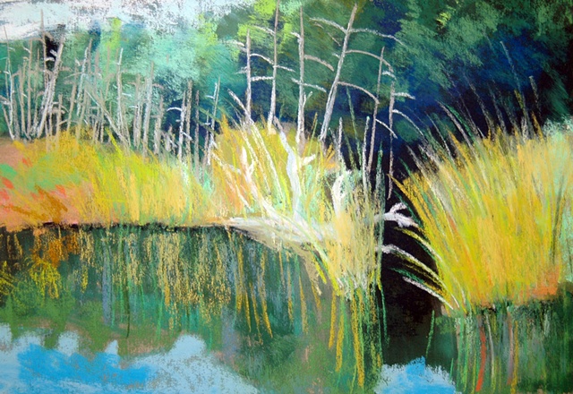 Pastel painting of tall grass on the islands in lac Jeannie