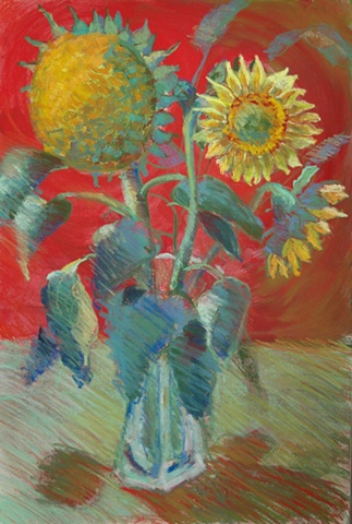 pastel painting of sunflowers. 