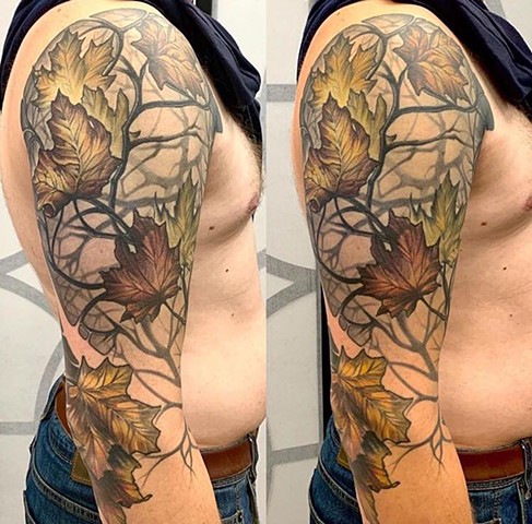 autumn leaves nature tattoo color tree with branches wildlife forest canada tattoo design
