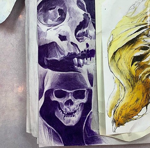 skulls pencil drawing sketch art tattoo art designing custom artwork realist artist portraits
