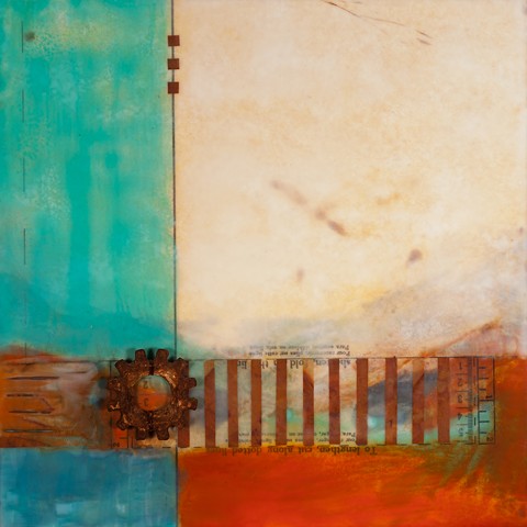 Encaustic with mixed media painting Pam Nichols
