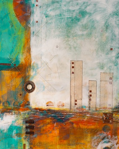 Encaustic with mixed media painting Pam Nichols