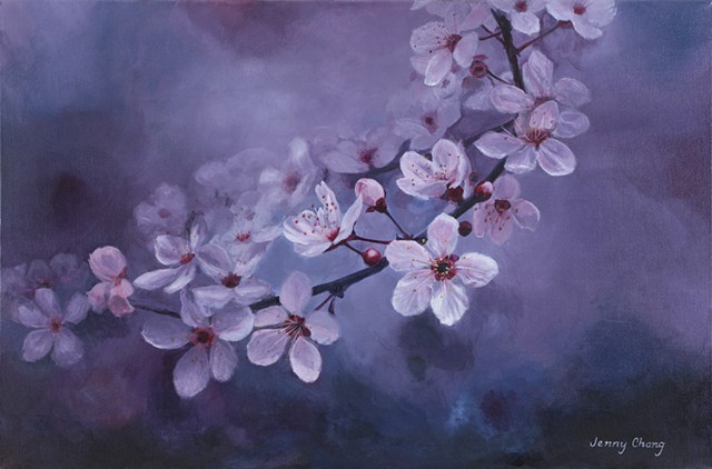 cherry, blossom, pink, purple, branch