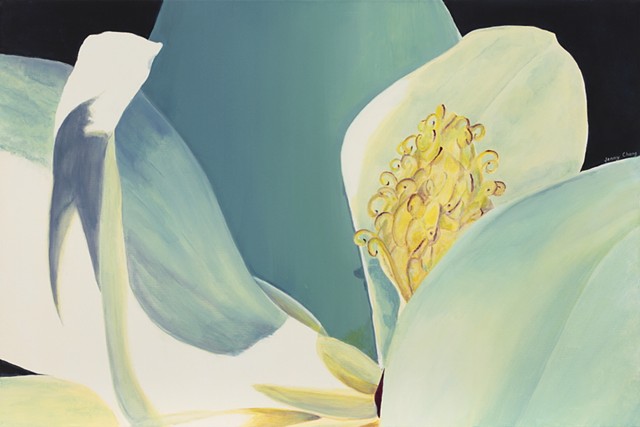 turquoise, blue, magnolia, centre, synthetic polymer, canvas, painting