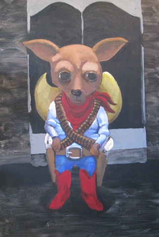 Painting of dog, Chihuahua , Mexican, saloon, sombrero
