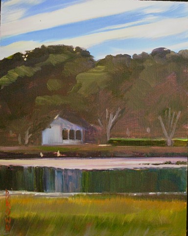 Jo Brown, "Still," 10" x 8" oil on archival canvas board [ref#9.6.13.3] 6pm Wellfleet Duck Creek low tide 