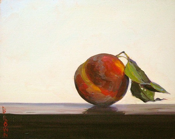 Jo Brown, "Peach with two leaves," (© 2013) 8" x 10" oil on archival canvas board 