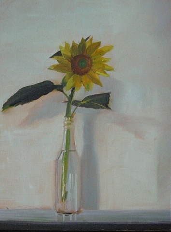 Jo Brown, Sunflower I (©2010), still life, oil on archival canvas board