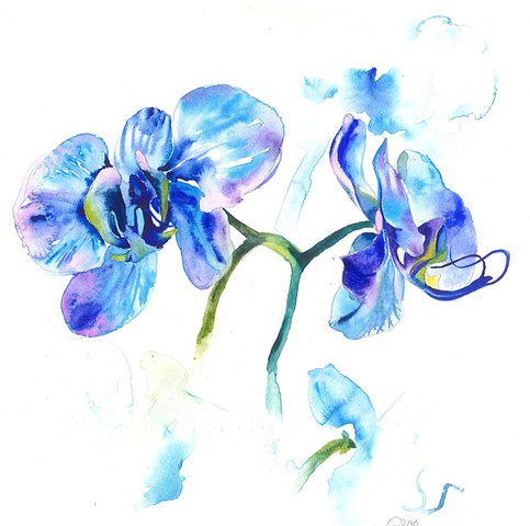 Watercolor Painting by Qing Song, Orchid