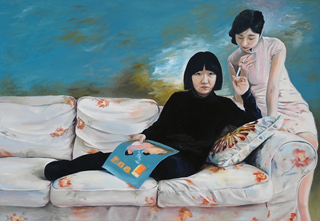 oil painting by Qing Song, Cigarette Girls
