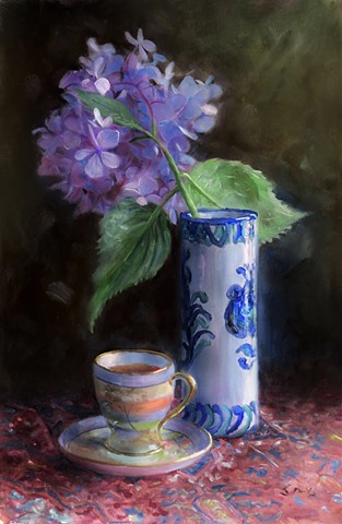 Hydrangea with Spanish Vase and Teacup 