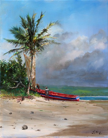 Fishermen and Kanot with Sail