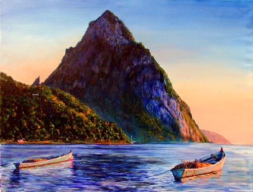 Petit Piton with Two Gommier Boats