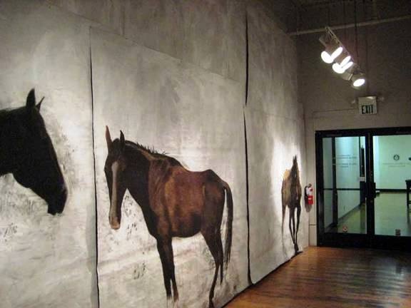 life-size paintings of horses for an installation environment "Point Reyes Station 4:10 p.m." by Eugenia Mitsanas