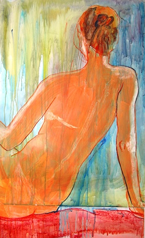 painting of seated nude back facing by Eugenia Mitsanas