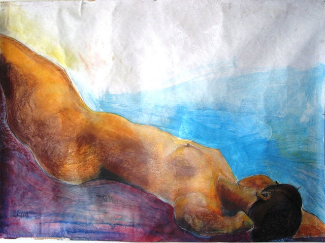 painting of reclining nude by Eugenia Mitsanas