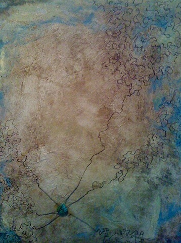 abstract mixed media containing an actuall stone and waxed cord