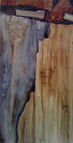 textural warm tones in abstract painting suggesting rock formations