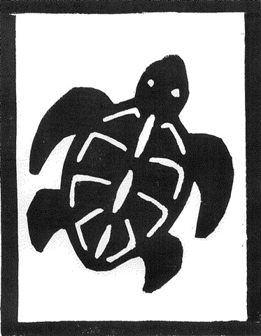 a woodcut of a turtle by Leslie Moore of PenPets
