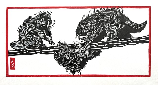porcupettes, baby porcupines, porcupine linocut