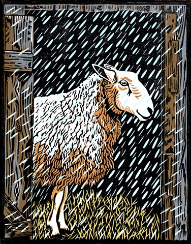 Sheep lino prints set of three