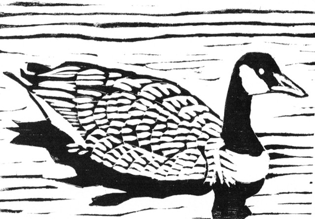 a woodcut of a Canada goose by Leslie Moore of PenPets