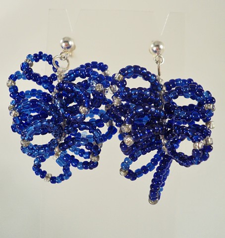 blue seed bead/silver accent multi loop post earrings