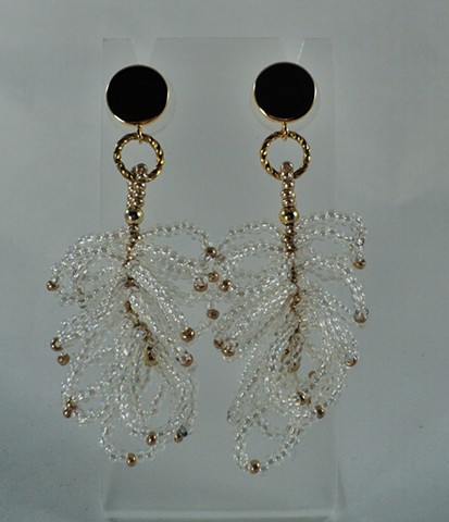 Opaque white multi-loop earrings w/ gold accent bead