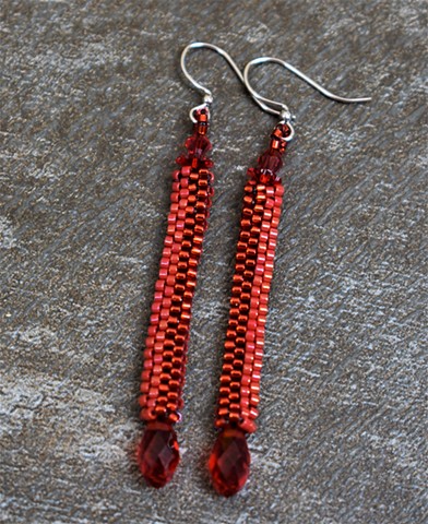 red 2 tone panel earrings