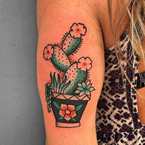 Cactus tattoo by Kc Carew at Gold Standard Tattoo in Bend, OR.