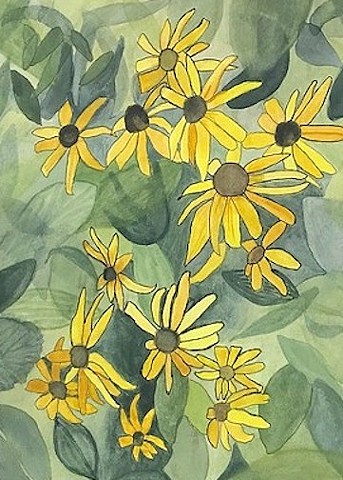 A bunch of little Black-eyed Susans with green leaves by Martha Kuper Brinson