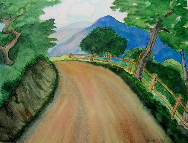 An alluring road curves around a shaded mountainside